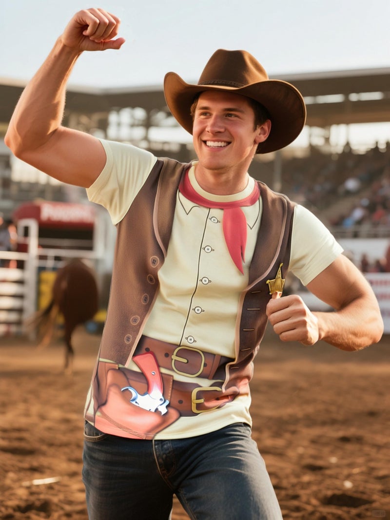 Funny World Men's Western Cowboy Costume T-Shirts, X-Large, Brown - Image 4